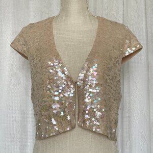Robert Rodriguez Sequin Bolero Large Pink Cashmere Silk Capelet Crop Shrug Top